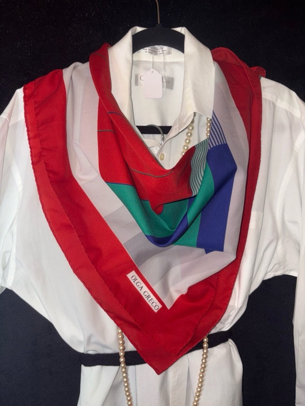 Olga Greco Women's Vintage Geometric Silk Square Scarf OS Bold Abstract Mod EUC